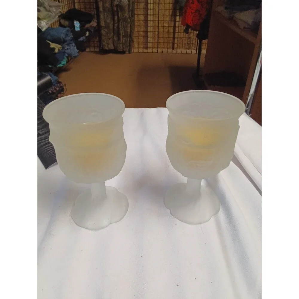 Vintage Frosted Glass Goblets Set of 2 - 25% Off Bundles